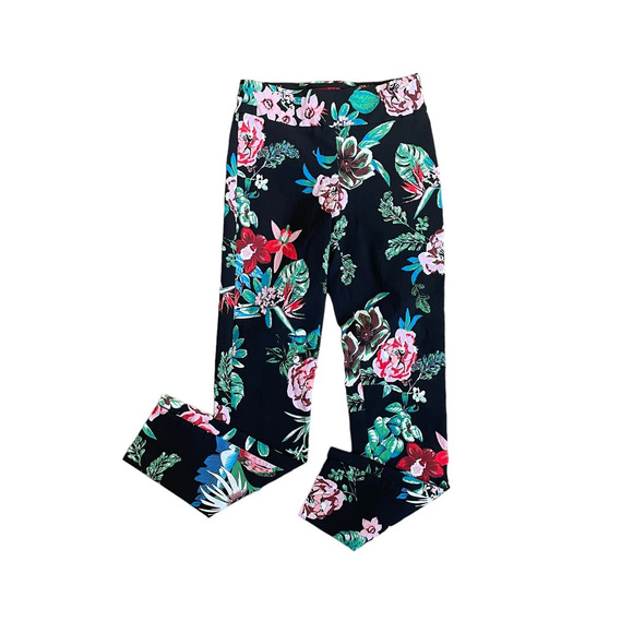 Krazy Larry Women Pull On Stretch Ankle Pants Floral Sz 4 Casual Dress Trousers‎ - Picture 1 of 8